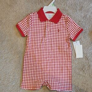 Ralph Lauren Red Gingham Baby Romper